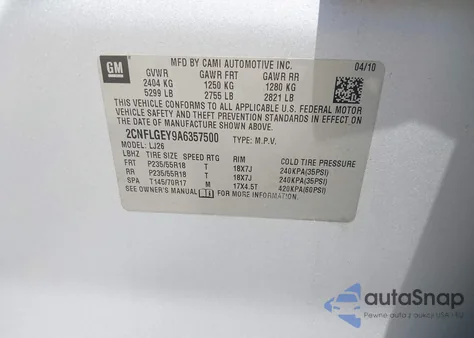 2010 Chevrolet Equinox Ltz из США, поврежденный, VIN 2CNFLGEY9A6357500